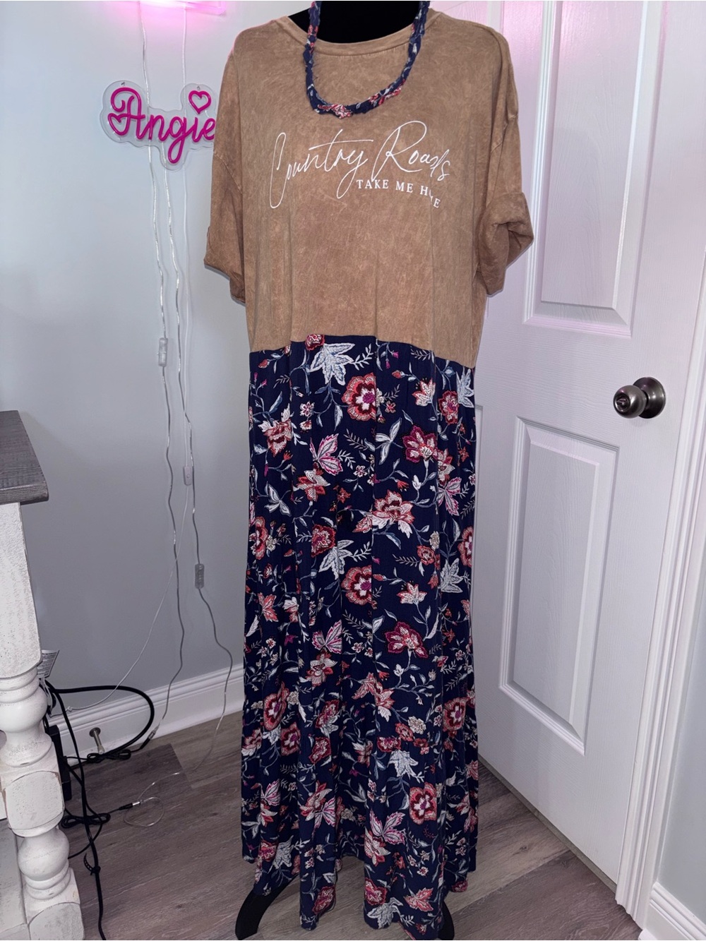 "Country Roads Take Me Home" 1-of-a-kind upcycled Maxi Dress ~ size XL-1X CUTE!